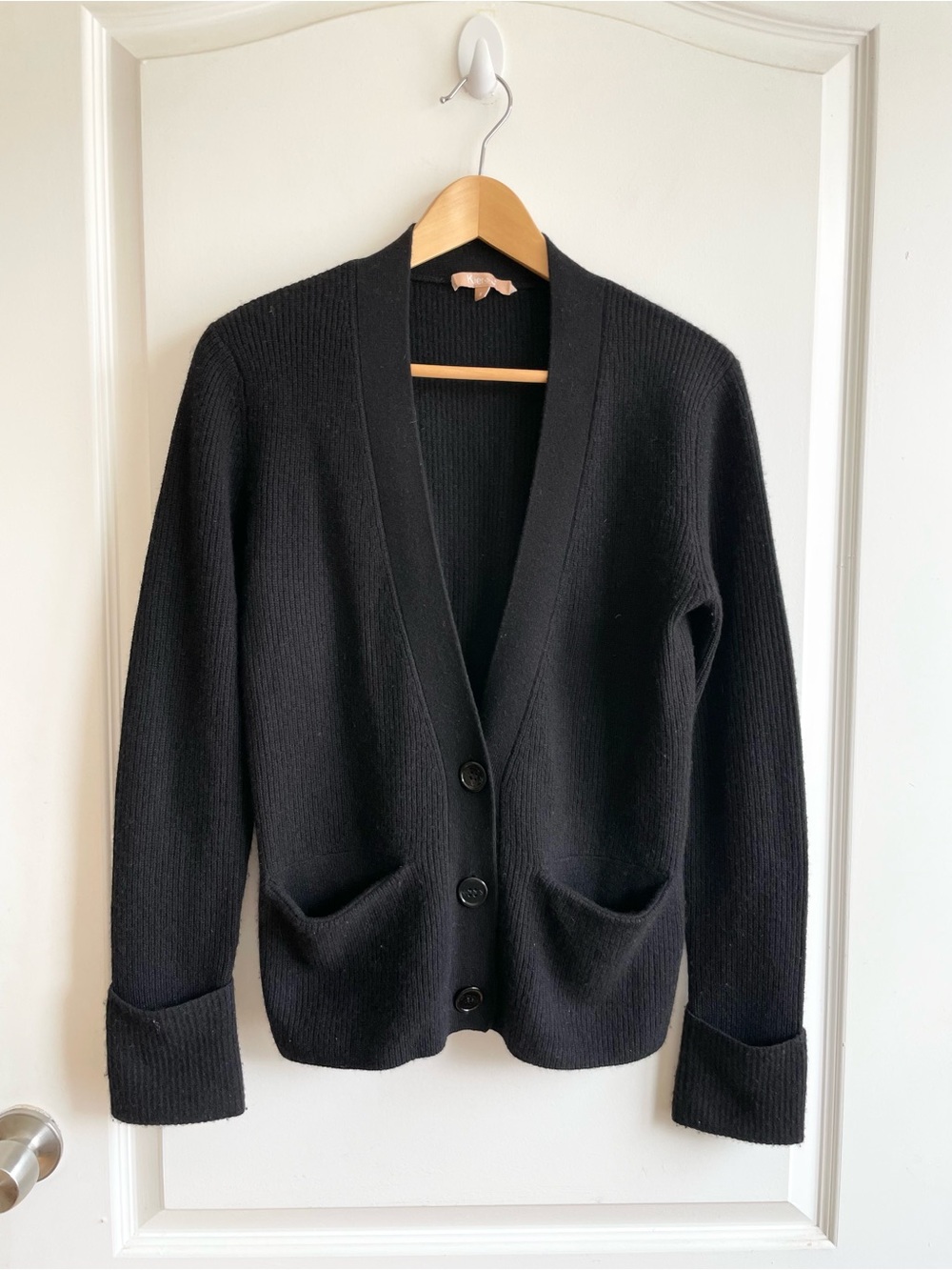 Kier + J Womens Black 100% Cashmere Cardigan Sweater Size Small Minimal Simple